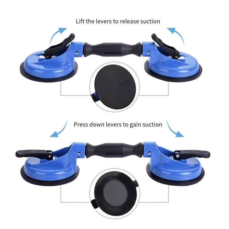 IMT Glass Suction Cup Dual Cups 2 Pack, Heavy Duty Vacuum Plate with Adjustable Handle Glass Holder to Lift Large Glass/Auto Glass Windshield Installation/Tiles Mirrors Moving, 260lb Suction Power - Image 4